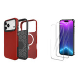 iPhone 17 Pro Tough Red Case Compatible with Magsafe + 2X Screen Protectors