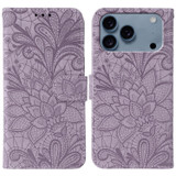 For iPhone 17 Pro Wallet Case - Elegant Lace Flower PU Leather Folio Cover, Purple | iCoverLover.com.au