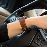 For Apple Watch Series 11, 46-mm Case, Genuine Leather Oil Wax Strap, Dark Brown | iCoverLover.com.au