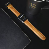 For Apple Watch SE (3rd Gen), 44-mm Case, Genuine Leather Oil Wax Rounded Strap, Brown | iCoverLover.com.au