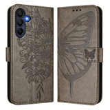For Samsung Galaxy A17 Case - Embossed Flower Butterfly, Folio Wallet PU Leather Cover, Stand, Grey | iCoverLover Australia