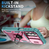 For Samsung Galaxy A17 Case - Camera Shield, Shock-Resistant Armour Cover with Rotating Ring Bracket, Pink Green | iCoverLover Australia