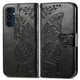 For Samsung Galaxy A16 5G & 4G Case - Embossed Flower Butterfly, Folio Wallet PU Leather Cover, Stand, Black | iCoverLover.com.au
