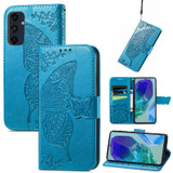 For Samsung Galaxy A16 5G & 4G Case - Embossed Flower Butterfly, Folio Wallet PU Leather Cover, Stand, Blue | iCoverLover.com.au