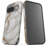 For Google Pixel 9 Case Tough Protective Cover, Gold White Marble Engrave | iCoverLover Australia