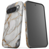 For Google Pixel 9 Pro Case Tough Protective Cover, Gold White Marble Engrave | iCoverLover Australia