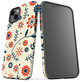 For iPhone 14 Case Tough Protective Cover, Orange And blue Flowers | iCoverLover Australia