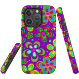 For iPhone 15 Pro Tough Case Compatible with MagSafe, Purple Floral Design | iCoverLover Australia