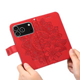 For iPhone 17 Pro Wallet Case - Protective Embossed Floral PU Leather Cover, Red | iCoverLover Australia