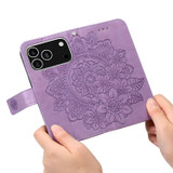 For iPhone 17 Pro Wallet Case - Protective Embossed Floral PU Leather Cover, Light Purple | iCoverLover Australia