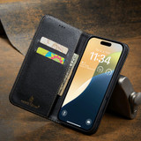For iPhone 16 Case, Fierre Shann Genuine Cowhide Leather Wallet Cover, Black | iCoverLover Australia