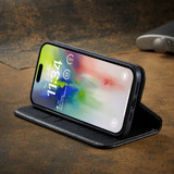 For iPhone 16 Pro Case, Fierre Shann Genuine Cowhide Leather Wallet Cover, Black | iCoverLover Australia