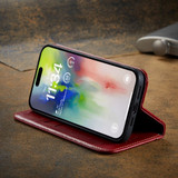 For iPhone 16 Pro Case, Fierre Shann Genuine Cowhide Leather Wallet Cover, Red | iCoverLover Australia