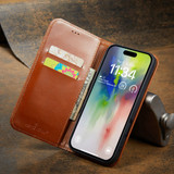 For iPhone 16 Pro Case, Fierre Shann Genuine Cowhide Leather Wallet Cover, Brown | iCoverLover Australia