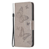 For iPhone 16 Pro Case, Butterfly Emboss Folio PU Leather Wallet Cover, Grey | iCoverLover Australia