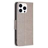 For iPhone 16 Pro Case, Butterfly Emboss Folio PU Leather Wallet Cover, Grey | iCoverLover Australia