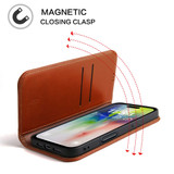 For iPhone 16 Pro Max Case, Fierre Shann Genuine Cowhide Leather Wallet Cover, Brown | iCoverLover Australia