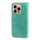 For iPhone 16 Pro Case, Flower Mandala PU Leather Folio Wallet Cover, Green | iCoverLover Australia