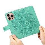 For iPhone 16 Pro Case, Flower Mandala PU Leather Folio Wallet Cover, Green | iCoverLover Australia