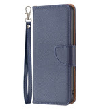 For iPhone 16 Pro Max Case, Lychee Texture Folio PU Leather Wallet Cover, Blue | iCoverLover Australia