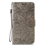 For iPhone 16 Plus Case, Floral Lace Pattern PU Leather Wallet Cover, Grey | iCoverLover Australia