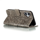 For iPhone 16 Plus Case, Floral Lace Pattern PU Leather Wallet Cover, Grey | iCoverLover Australia