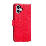 For iPhone 16 Plus Case, Floral Lace Pattern PU Leather Wallet Cover, Red | iCoverLover Australia