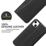For iPhone 15 Case, Fierre Shann Genuine Cowhide Leather Wallet Cover, Black | iCoverLover Australia