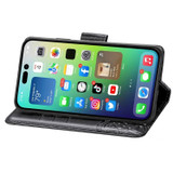 For iPhone 15 Case, Butterfly & Floral Embossed PU Leather Wallet Cover, Black | iCoverLover Australia