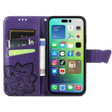 For iPhone 15 Case, Butterfly & Floral Embossed PU Leather Wallet Cover, Dark Purple | iCoverLover Australia