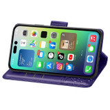 For iPhone 15 Case, Butterfly & Floral Embossed PU Leather Wallet Cover, Dark Purple | iCoverLover Australia