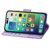 For iPhone 15 Case, Butterfly & Floral Embossed PU Leather Wallet Cover, Light Purple | iCoverLover Australia