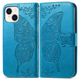 For iPhone 15 Case, Butterfly & Floral Embossed PU Leather Wallet Cover, Blue | iCoverLover Australia