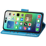 For iPhone 15 Case, Butterfly & Floral Embossed PU Leather Wallet Cover, Blue | iCoverLover Australia