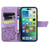 For iPhone 15 Plus Case, Butterfly & Floral Embossed PU Leather Wallet Cover, Light Purple | iCoverLover Australia