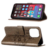 For iPhone 14 Pro Case, Embossed Floral Butterfly, PU Leather Wallet Cover, Lanyard, Stand, Grey | iCoverLover Australia