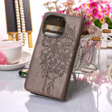 For iPhone 14 Pro Case, Embossed Floral Butterfly, PU Leather Wallet Cover, Lanyard, Stand, Grey | iCoverLover Australia
