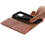 For iPhone 14 Pro Max Case Fashion Cowhide Genuine Leather Wallet Cover Brown | iCoverLover Australia