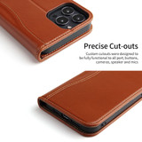 For iPhone 14 Pro Max Case Fierre Shann Genuine Cowhide Leather Wallet Cover Brown | iCoverLover Australia