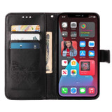 For iPhone 14 Pro Max Case, Embossed Floral Butterfly, PU Leather Wallet Cover, Lanyard, Stand, Black | iCoverLover Australia