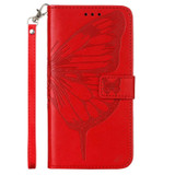 For iPhone 14 Pro Max Case, Embossed Floral Butterfly, PU Leather Wallet Cover, Lanyard, Stand, Red | iCoverLover Australia
