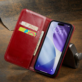 For iPhone 17 Pro Max Case, Fierre Shann Genuine Cowhide Leather Wallet Cover, Red | iCoverLover Australia