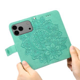 For iPhone 17 Pro Max Wallet Case - Protective Embossed Floral PU Leather Cover, Green | iCoverLover Australia