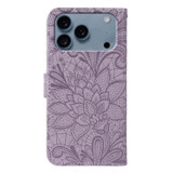 For iPhone 17 Pro Max Wallet Case - Elegant Lace Flower PU Leather Folio Cover, Purple | iCoverLover Australia