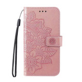 For Samsung Galaxy S24 Case - Embossed Mandala, Folio Wallet PU Leather Cover, Stand, Rose Gold | iCoverLover Australia