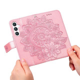 For Samsung Galaxy S24 Case - Embossed Mandala, Folio Wallet PU Leather Cover, Stand, Rose Gold | iCoverLover Australia