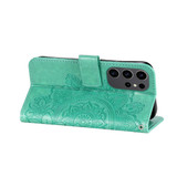 For Samsung Galaxy S24 Ultra Case - Embossed Mandala, Folio Wallet PU Leather Cover, Stand, Green | iCoverLover Australia
