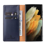 For Samsung Galaxy S22 Ultra Case Leather Flip Wallet Folio Cover Blue | iCoverLover Australia
