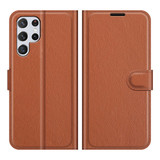 For Samsung Galaxy S22 Ultra 5G Lychee Texture Folio Protective Case, PU Leather Wallet Cover, Brown | iCoverLover Australia