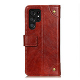 For Samsung Galaxy S22 Ultra 5G Copper Buckle Folio PU Leather Case, Wallet Cover, Brown | iCoverLover Australia